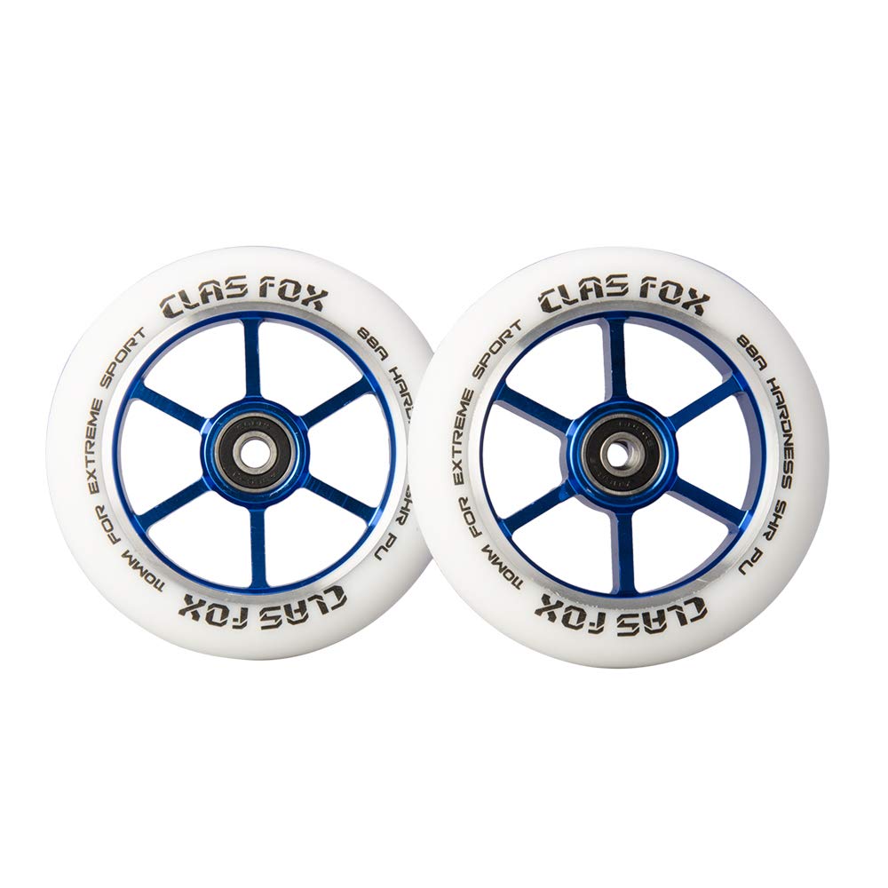 CLAS FOX 110mm One Pair Pro Stunt Scooter Wheels with ABEC-9 Bearings CNC Metal Core (2pcs) (Blue)