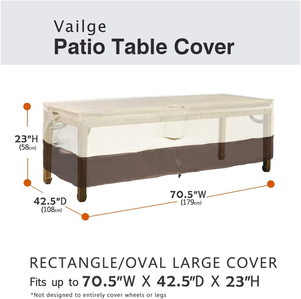 Vailge Veranda Rectangular/Oval Patio Table Cover, Heavy Duty and Waterproof Outdoor Lawn Patio Furniture Covers, Large Beige & Brown : Garden & Outdoor