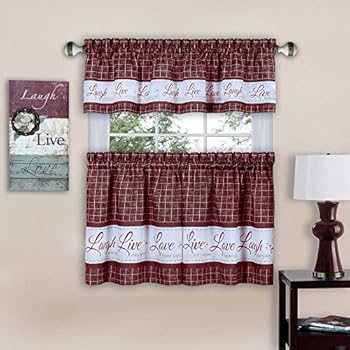 Achim Home Furnishings Achim Home Imports Live, Love, Laugh Window Curtain Tier Pair and Valance Set, Pair & Valance 58