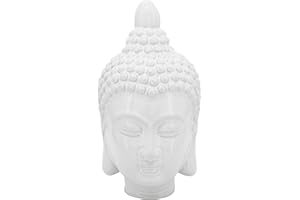 Sagebrook Home Buddha Figurine Head Decor Serene Expression Stoneware Ceramic Modern Glam Style Home Office Bedroom Living Room Accent 10" White