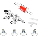 Pawfly 2-Way Aquarium Air Flow Control Lever Valve Distributor Splitter Accessories Set with 1 Check Valve, T & Straight Connector and 4 Suction Cups for Fish Tank