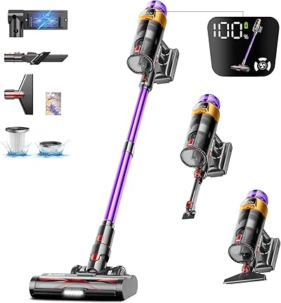Akku Staubsauger 50000Pa/600W/65Mins 1,8L Staubsauger Kabellos mit OLED-Display. Verwicklungsfrei Staubsauger,8-lagige Filterung,geeignet für Hartböden, Teppiche und Tierhaare