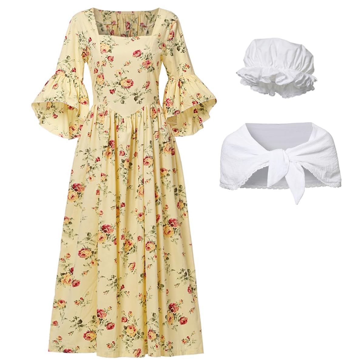 GRACEART Pioneer Colonial Woman Costume Dress (14, Yellow)