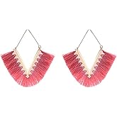 coadipress Statement Tassel Earrings for Women Colouful Silky Lightweight Geometric Triangle Drop Earrings Bohemian Fringe Earrings Geometric Handmade Earrings Holiday Jewelry Gifts