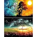 2 Packs 5D DIY Diamond Painting Set Decorating Wall Stickers For Living Room,Full Square Drill Rhinestone(30X40CM/12X16inch)，Starry Sky And Sun & Moon