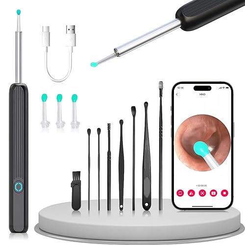 SENLINLIN Ear Wax Removal Kit with Camera, 1296P FHD Wireless Ear Cleaner Ear Wax Remover with 6 LED Lights, Waterproof Ear Otoscope Endoscope for iPhone, Ipad, Android Phones, Adults, Kids, Pet