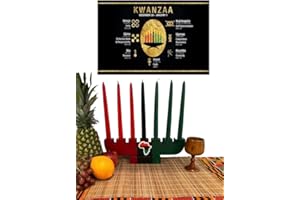 SHOPHAVEN Colors of Africa Kwanzaa Kinara Candle Set with Kwanzaa Poster, Kwanzaa Set, Kinara,Wood Kinara, 7 Candles, Unity Cup, Bamboo Mat, Kwanzaa Celebration Decoration, African American Holiday Artwork