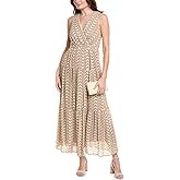 Taylor Womens Sleeveless V-Neck Mock Wrap Top Maxi Dress