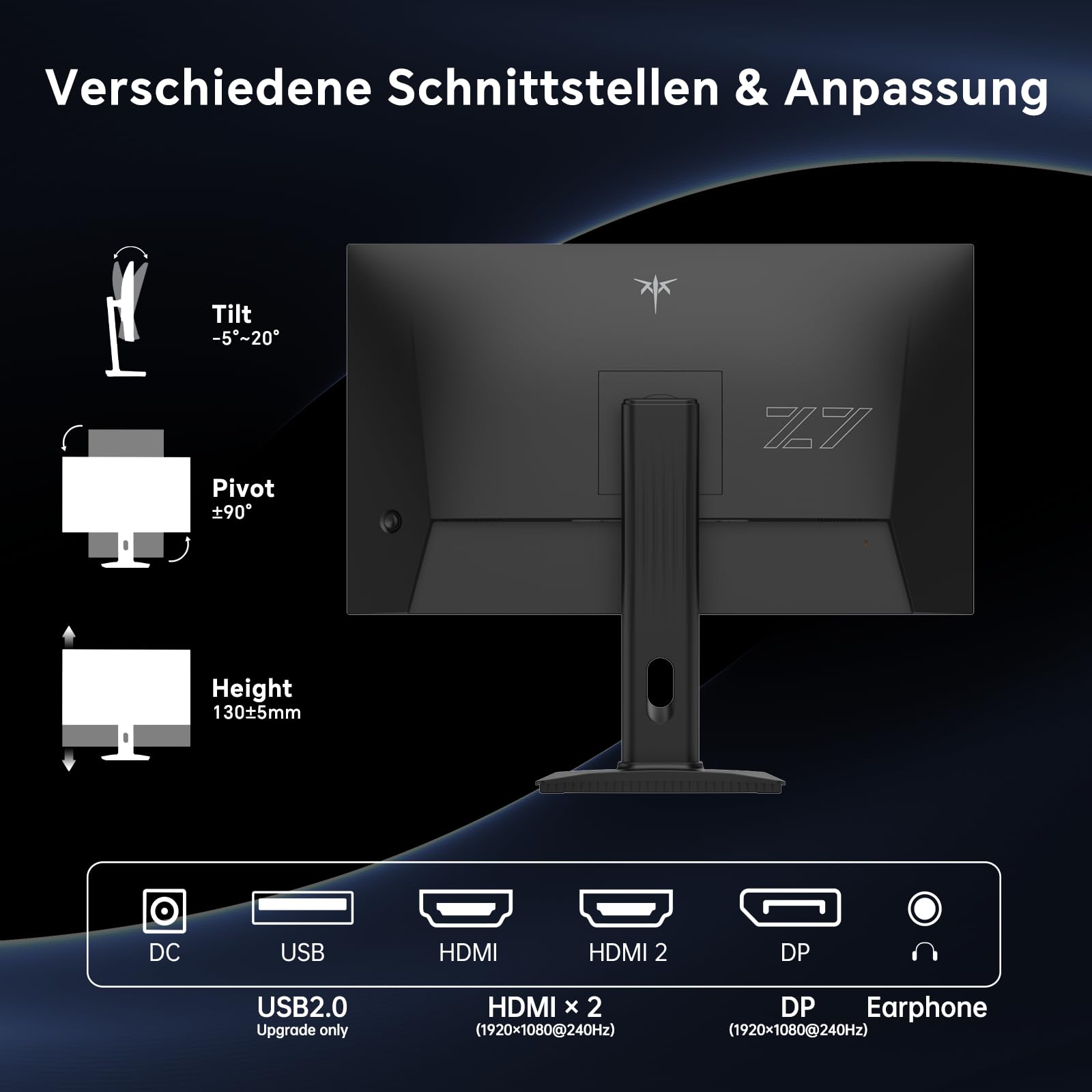 KTC Gaming Monitor 240Hz 27 Zoll | FHD@240Hz | Verstellbarer Ständer | Schnelles IPS Panel | 1ms Reaktionszeit (MPRT) | 350 cd/㎡ Helligkeit, HDR | Adaptive Sync | 97% DCI-P3, 99% sRGB, ΔE＜2 | H27F7 7