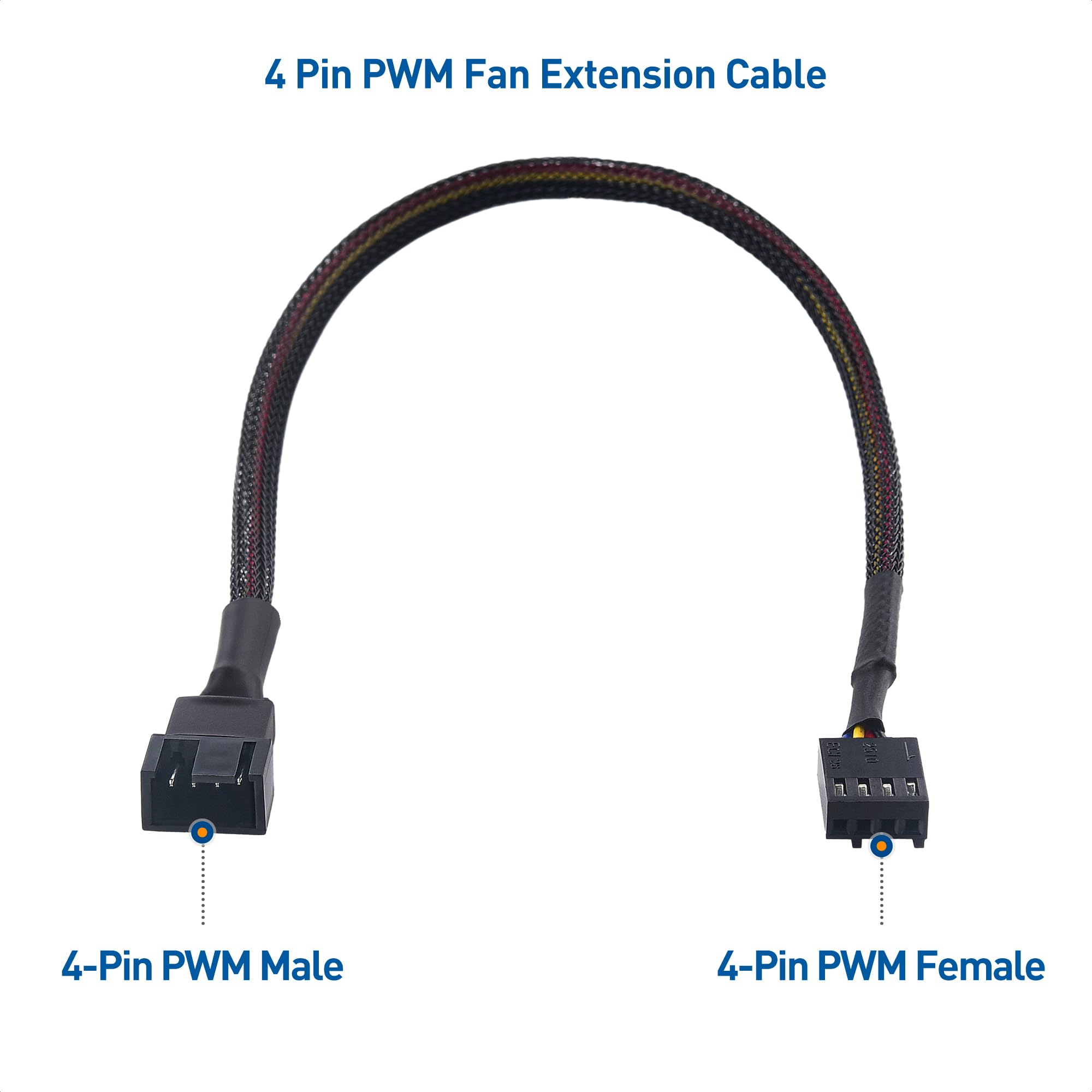 Cable Matters 4-Pack, PWM 4 Pin Fan Extension Cable - 12 inches, PC Fan Extension Cable