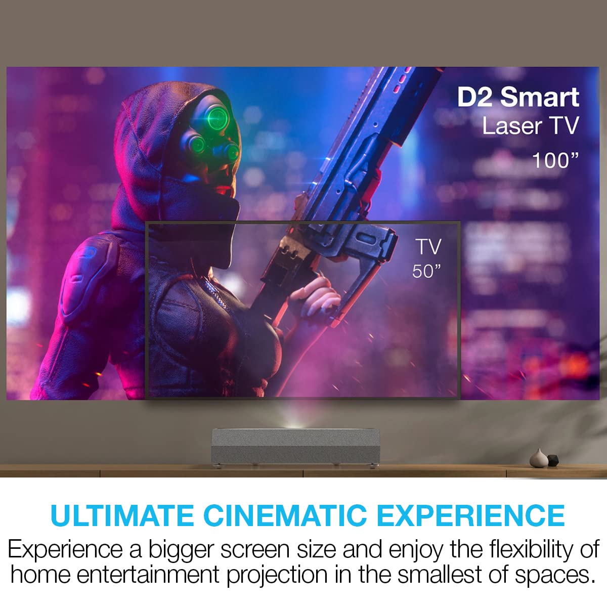 Optoma CinemaX D2 Smart White True 4K UHD Laser Projector with Android TV for Home Theater | Ultra-Short Throw | Bright 3,000 Lumens with HDR 10 | eARC Audio