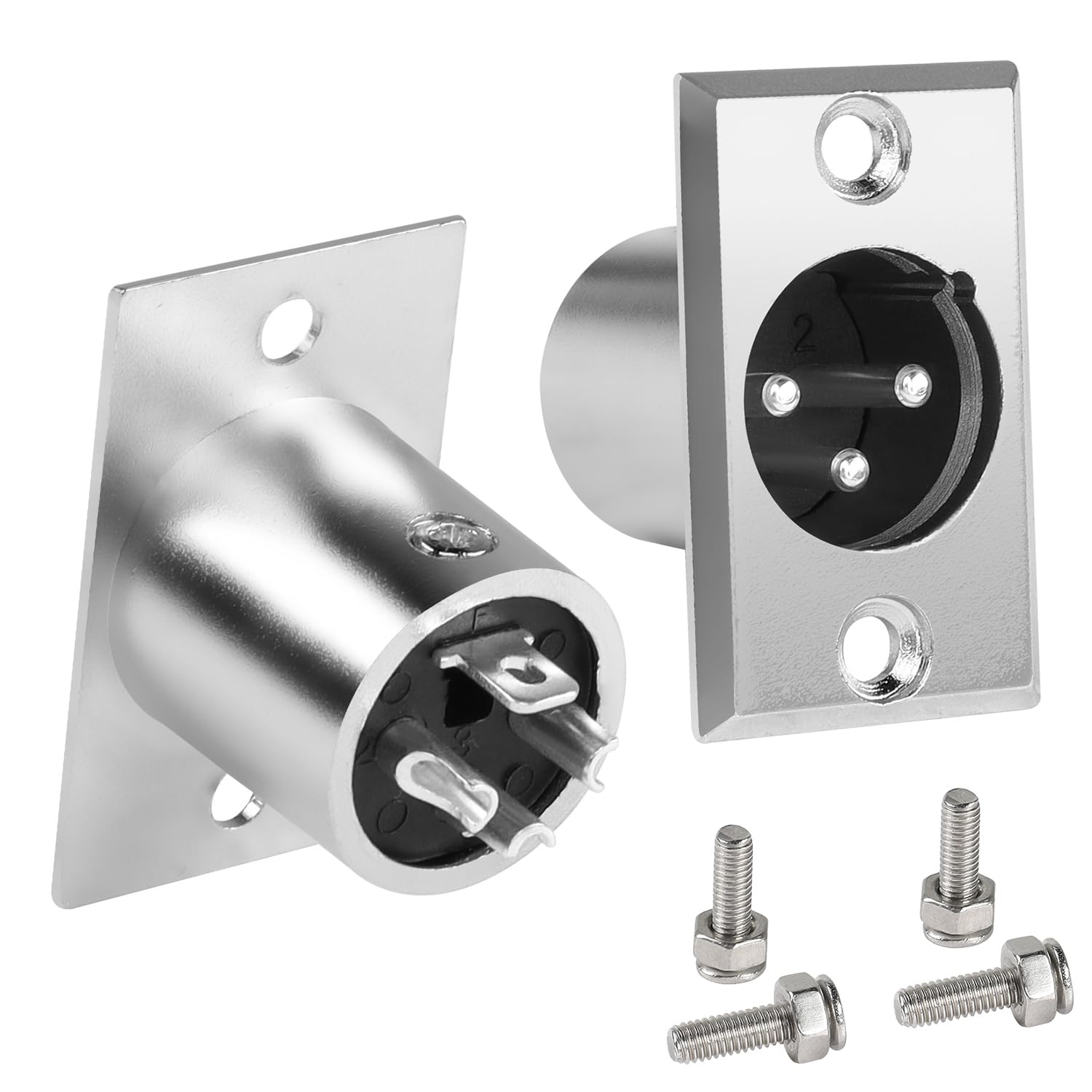 QIANRENON XLR Rectangular Panel Mount Adapter 3Pin XLR Male to Solder Terminal Microphone Mount Connector XLR Solder Mount Socket, for Stage Lighting DMX Equipment Amplifier Mixer, Silver, 2 Pcs