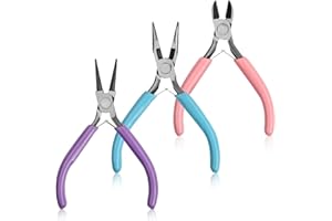 3 pcs Jewelry Pliers (Needle Nose Pliers, Round Nose Pliers, Diagonal Nose Pliers) Jewelry Making Hardware Tools Set Mini Jew