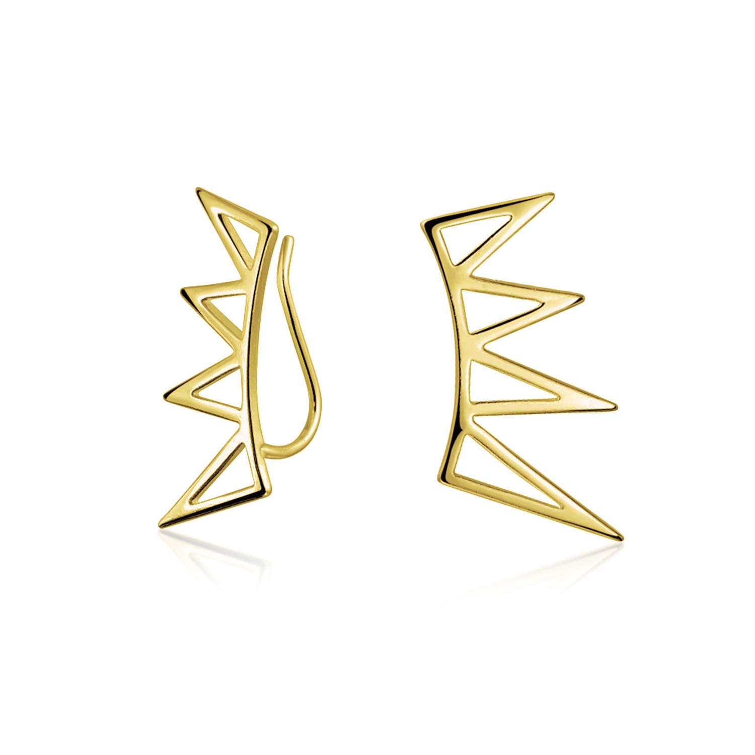 Boho Trendy Minimalist Geometric Pyramid Spike Triangles Crawlers Ear Pin Warp Climbers Earrings For Women Teen Gold Plated .925 Sterling Silver