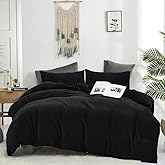 CLOTHKNOW Black Velvet California King Comforter Set Fluffy Bedding Comforter Sets Soft Flannel Comforters Black Comforter with 2 x Pillow Cases