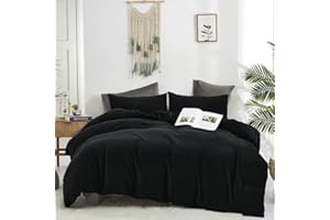 CLOTHKNOW Black Velvet Full Comforter Set, 3Pcs High Material Fluffy Bedding Comforter, Includes 1 Comforter & 2 Pillowcases, Best for Sleeping, Home Decor