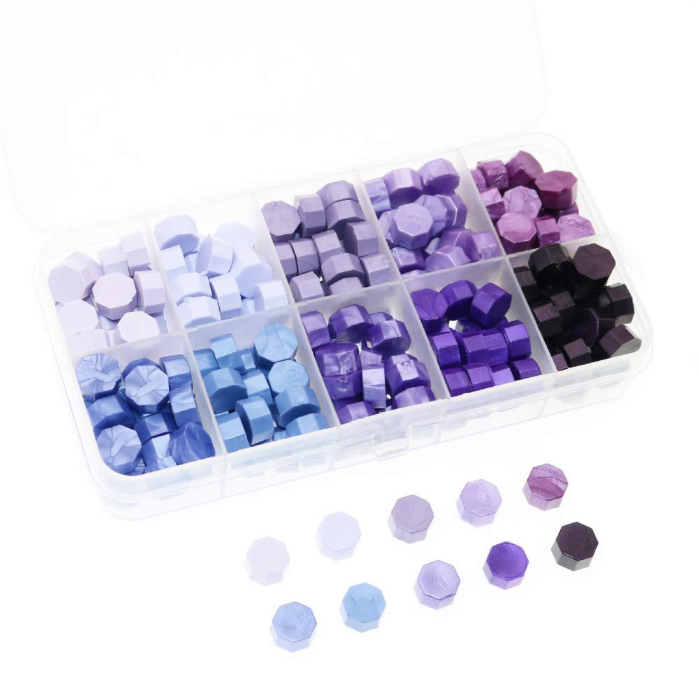 BITEYI Sealing Wax Beads,Octagon Sealing Wax Beads for Wax Stamp Sealing Letter and Vintage Wedding Invitation Decorative,10 Colors,200 pcs (Purple)