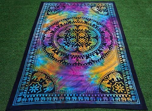 Mandala Twin Size Indian Tapestry Beach Throw Tie Dye Funky Towel Picnic Blanket Yoga Meditation Multi Color 84 x 55 inches
