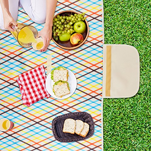 NaturalRays 80x60 Family Picnic Blanket with Tote, Extra Large Foldable and Waterproof Camping Mat for Outdoor Beach Hiking Grass Travel (Bisque)