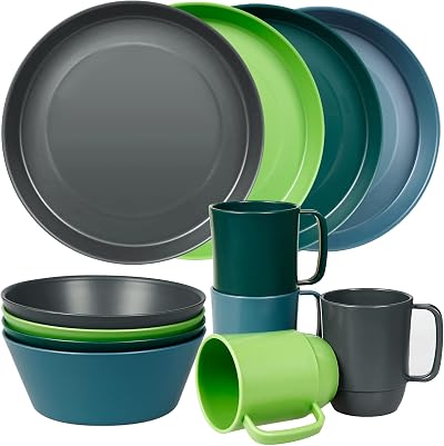 Greentainer 12 PCS Unbreakable Plastic Dinnerware Set Service for 4