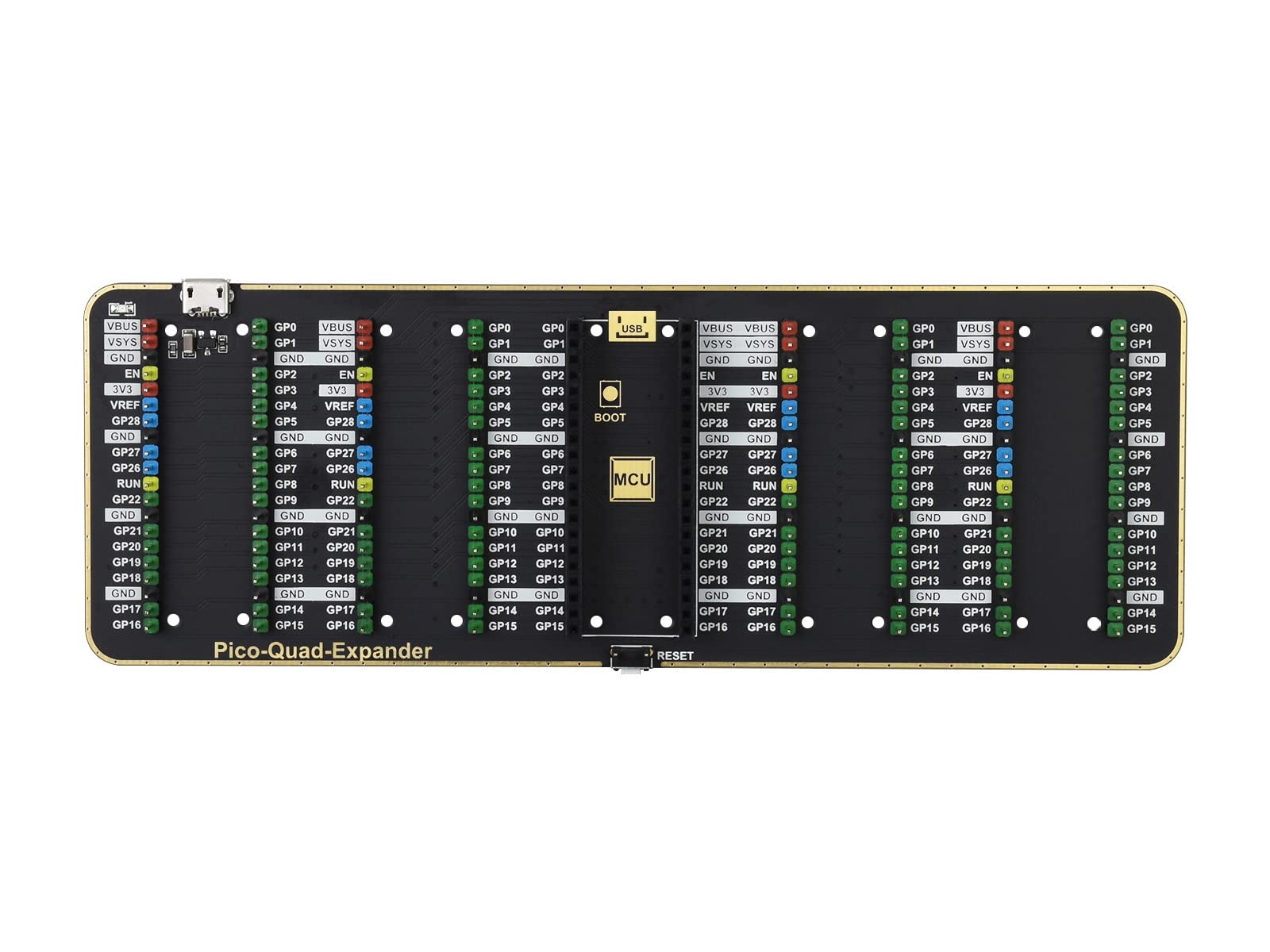 Waveshare Quad GPIO Expander For Raspberry Pi Pico Four Sets Of Male Headers For Connecting More Expansion Modules USB Power Input Connector