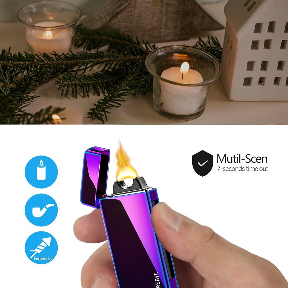 RSBYE Plasma Feuerzeug Lichtbogen Feuerzeug USB aufladbar LED Ladeanzeige Ideal für Camping Grillen im Freien Anzünden von Kerzen und den Gebrauch zu Hause EIN stilvolles Geschenk für Männer (Farbig) 5