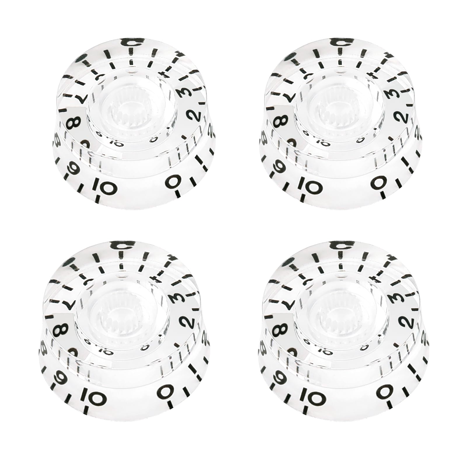 Banworks '60s Style Electric Guitar Control Knobs 2 Tone 2 Volume Knobs Top Hat Metric 6mm (15/64") 18-Spline for Epiphone Les Paul SG Electric Guitars Pack of 4 JT/XN-02 Transparent Black Numbers — image 1