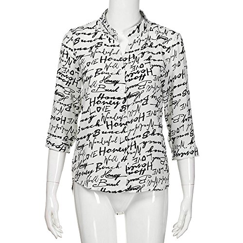 FarJing Clearance sale Women Ladies Three Quarter Sleeve Letter Printed Blouse Tops Clothes T Shirt (L,White ） - Thumbnail 4