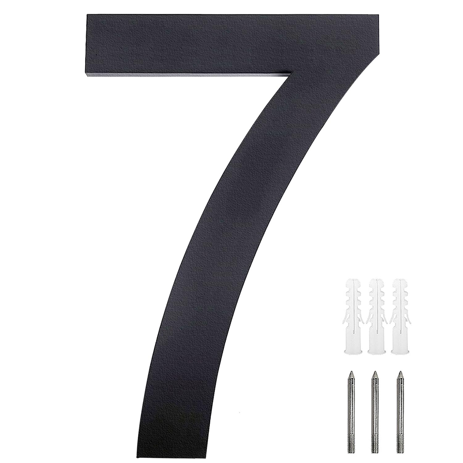 Meision House Number Anthracite Stainless Steel House Number RAL 7016 Fine Structure Powder Coated Solid Arial Font with Screws Height 20 cm - Number 7
