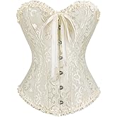 frawirshau Women's Lace Up Boned Overbust Corset Bustier Lingerie Bodyshaper Top