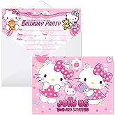 BNFUO 16pcs Kitty Birthday lnvitation Cards Gift Cards with Envelopes for Pink Cats Theme Party Supplies