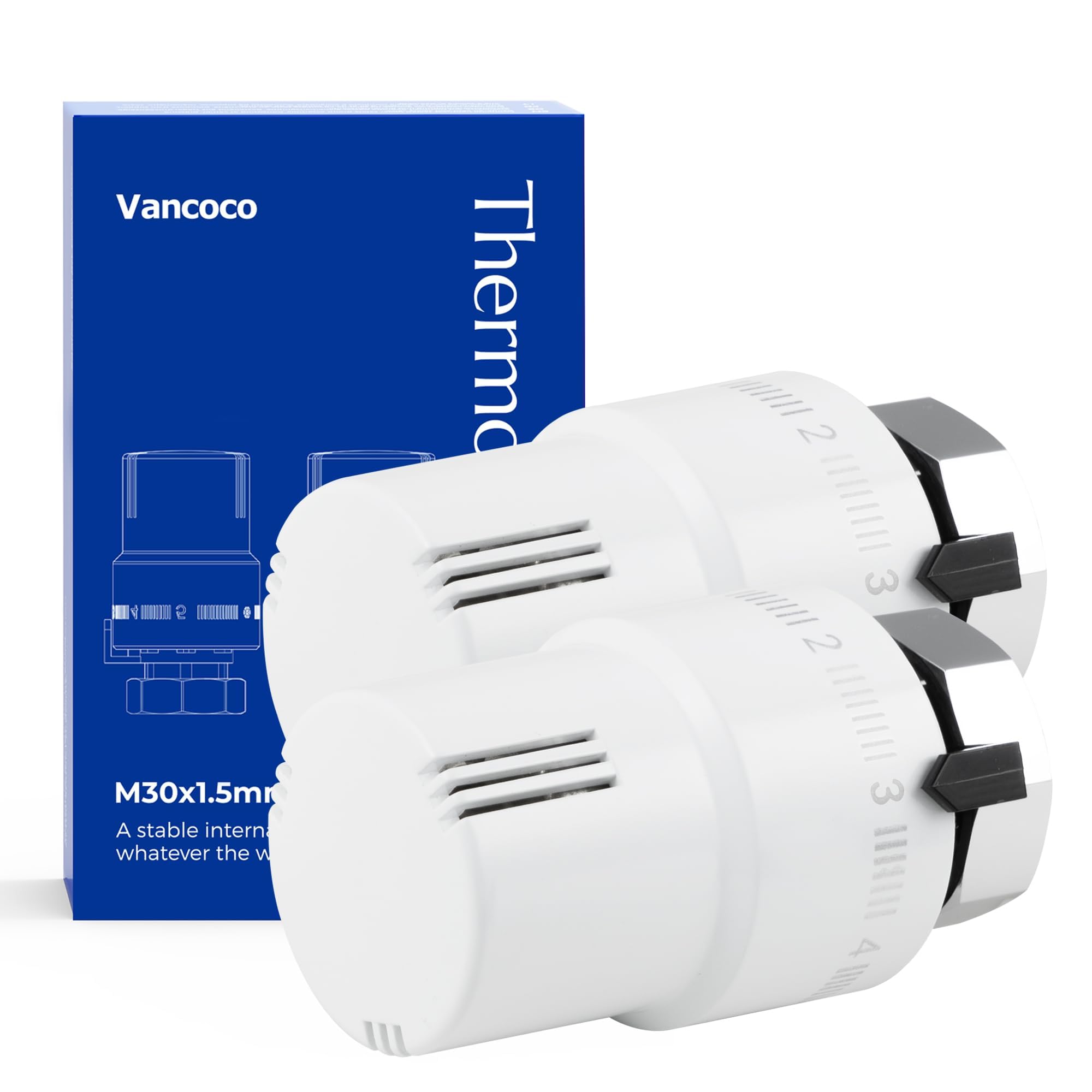 VANCOCO 2 Pack M30×1.5 mm TRV Radiator Valve Heads, Thermostatic Radiator Valve Heads for Home Office Heating Systems