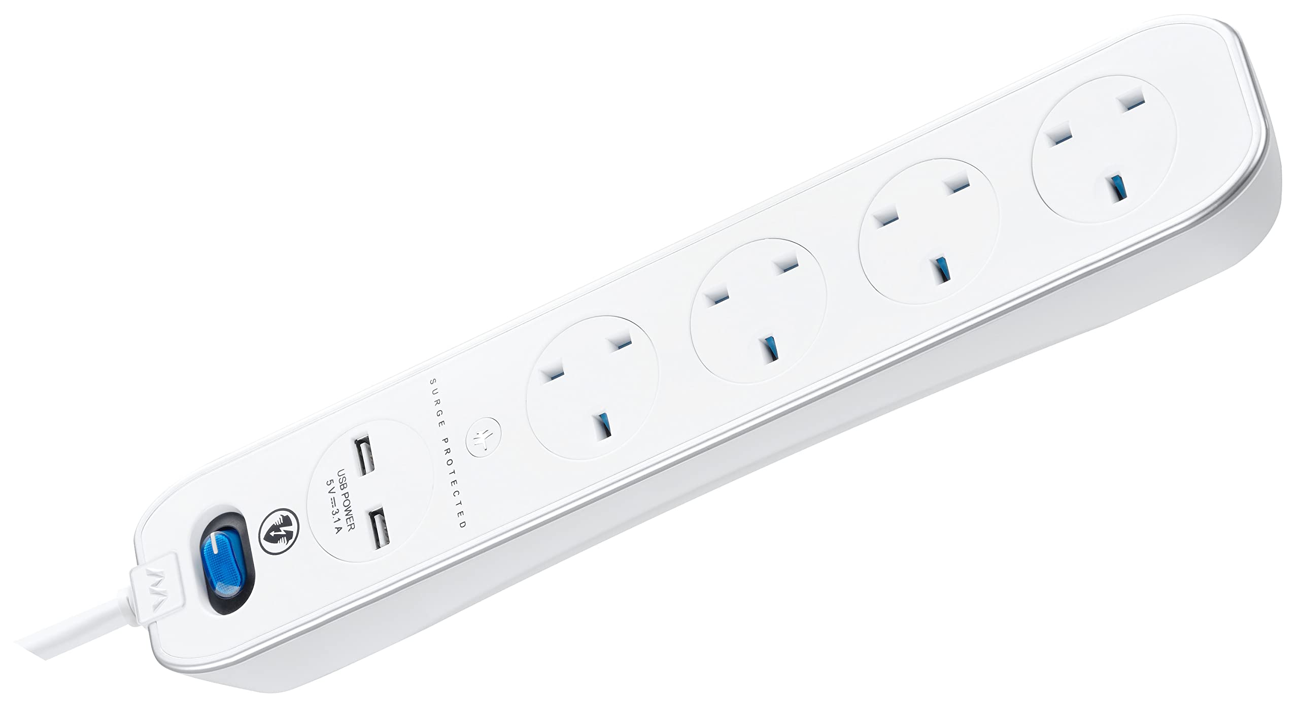 Masterplug SRGLSU42PW 4 Gang 2m Surge Protected with 2 x USB Sockets in White