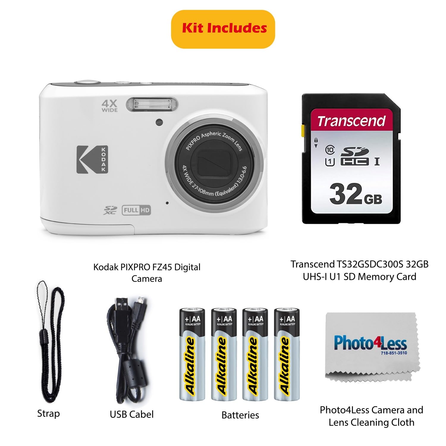 KODAK PIXPRO FZ45 16MP Digital Camera with 4X Optical Zoom 27mm Wide Angle and 2.7