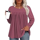 VISLILY Womens-Plus-Size-Tops Dressy Long Sleeve T Shirts Trendy Flowy Pleated Casual Crewneck Blouses Loose Tunics XL-5XL