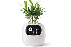 PLANTSIO Smart pet Planter Robot Guidance on Plant Care with Emojis, Adorable Plant Companion with Rich Gesture Interaction, Neat Desk Setup Gift (White)