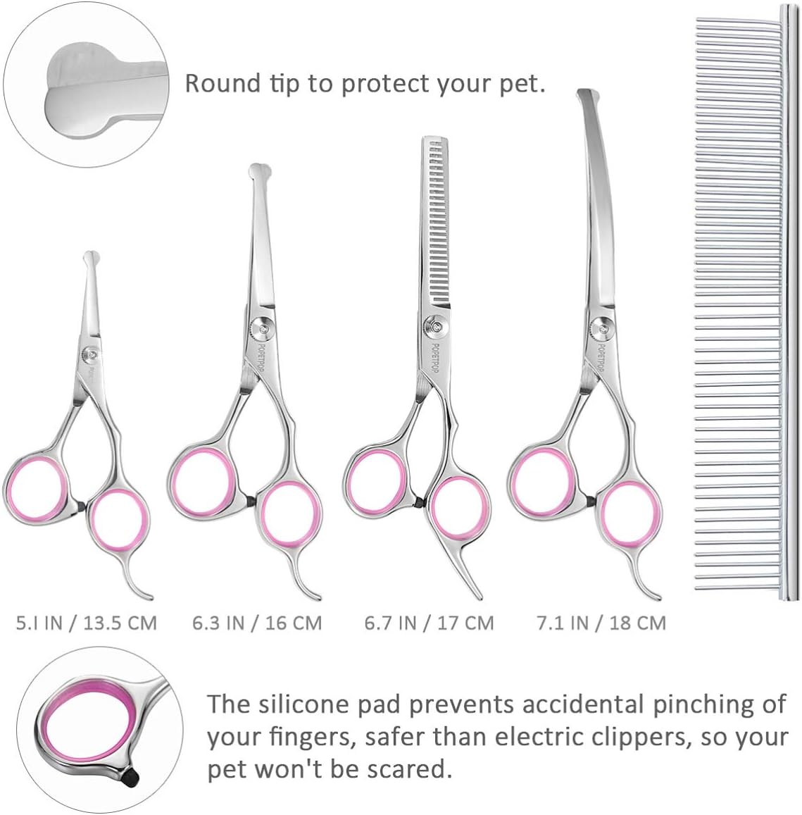 Dog Grooming Scissors Kit with Safety Round Tip Heavy Duty 4 CR