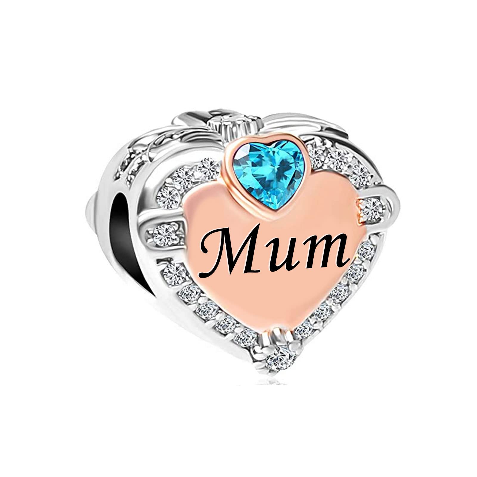 KunBead Jewelry Blue Birthstone Birthday Bead Charms Gift from Daughter Son for Mum Charm Compatible with Pandora Bracelets