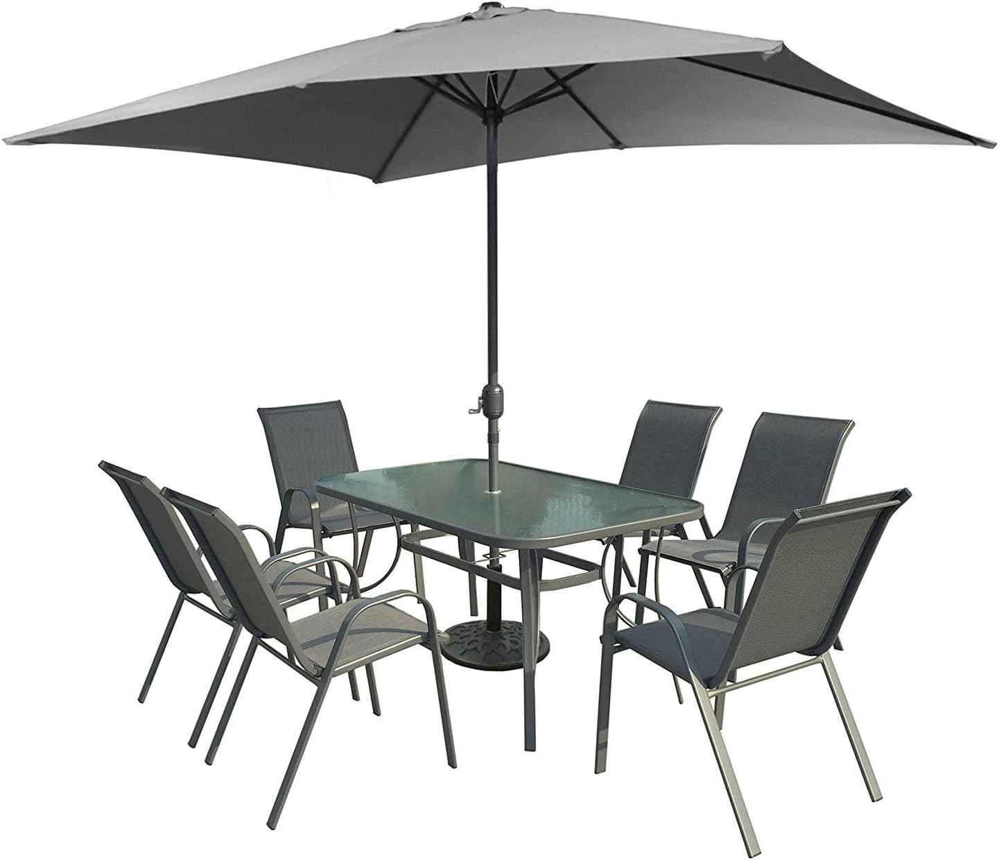 Set Pranzo 6 Pezzi Per Giardino Patio Con Ombrellone 4 Sedie Pieghevoli Marrone 82928779