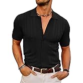 PJ PAUL JONES Mens Knitted Polo Shirt Short Sleeve V Neck Summer Tops