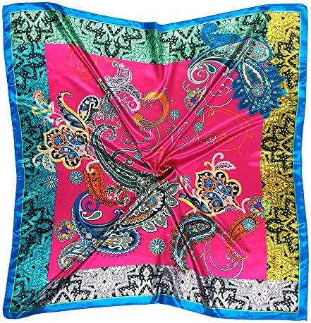 StarGo Silk Feeling Smooth Scarf Women’s Fashion Pattern Large Square Satin Headscarf Headdress Hair Wrapping Scarf Neckerchief 35 x 35 inches (Classic Cashew-Pink)
