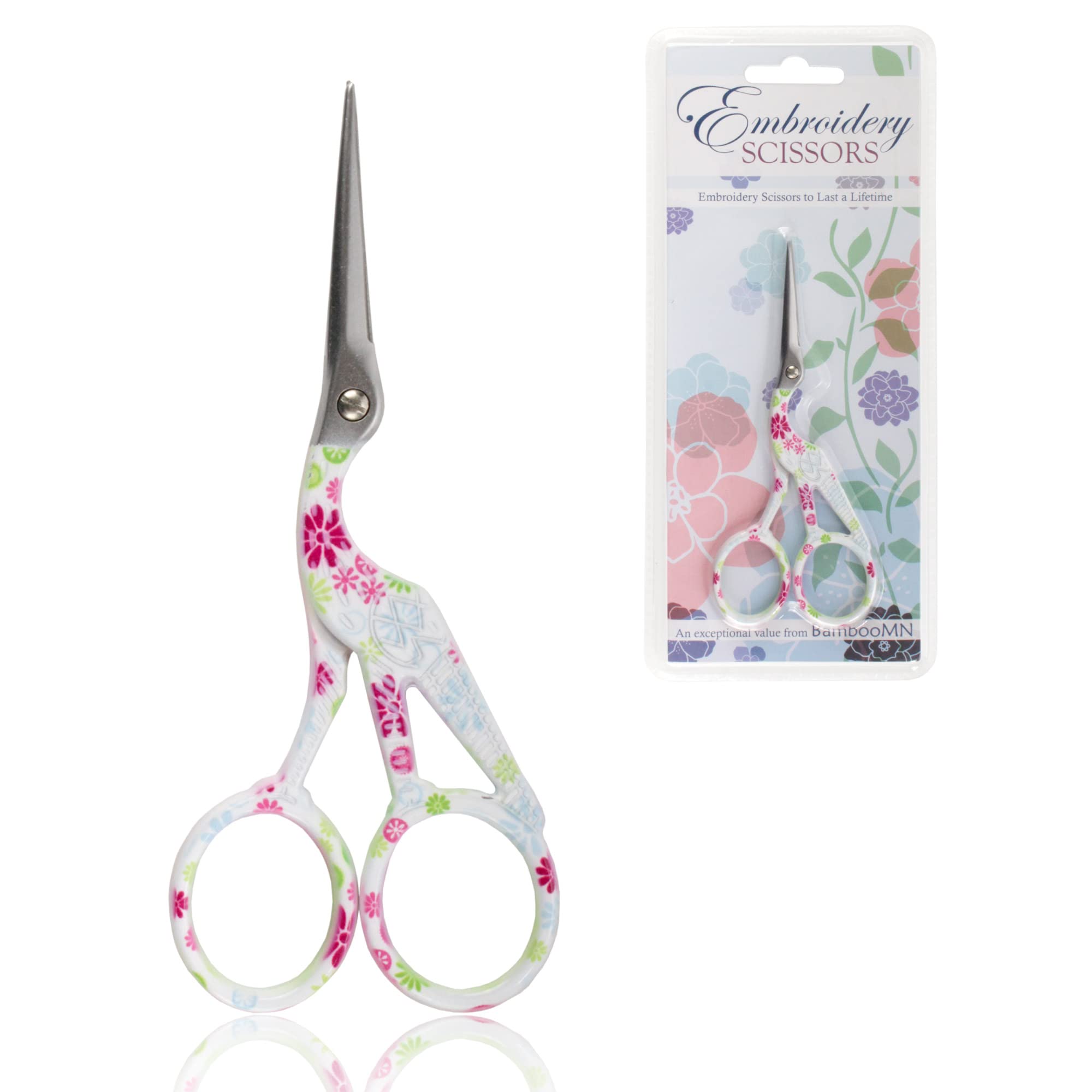 Stork Bird Pointed Tip Embroidery Craft Stainless Steel Crane Scissors - White - 1 Pair