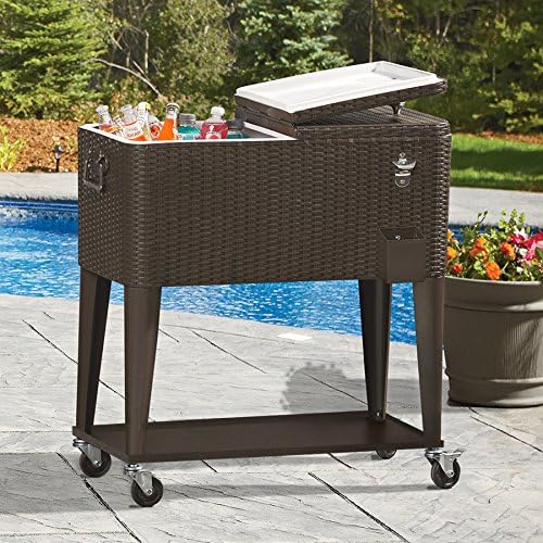 80QT Rolling Outdoor Patio Cooler Cart on Wheels Portable Ice Chest