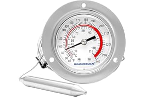 MEASUREMAN Vapor Capillary Flanged Panel Mount Refrigeration Thermometer, 2" Dial, 48" Capillary, 40-240 deg F/ 10-115 deg C,