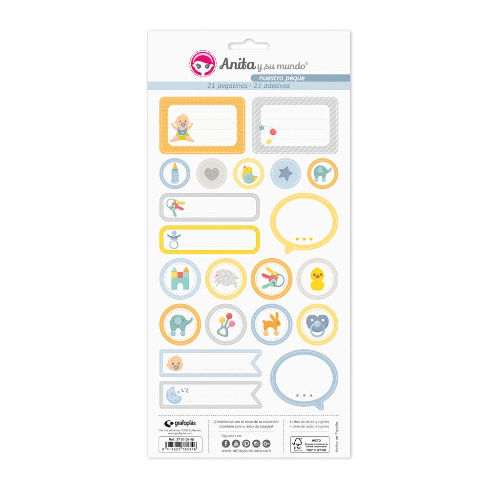 Anita and Su Mundo Collection Our Small Stickers, 21 Designs Per Sheet, Paper, Multicoloured, 15 x 32 cm