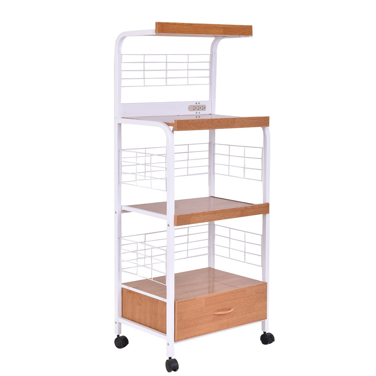 Giantex Microwave Cart Kitchen Bakers Rack Microwave Oven Stand Rolling Kitchen Storage Cart Utensils Organizer w/Electric Outlet and Drawer