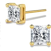 Tiny 14K Gold Plated Princess Cut Cubic Zirconia Stud Earrings for Women - 5MM Square Dazzling Jewelry - Trendy Hypoallergenic Elegance for Every Occasion