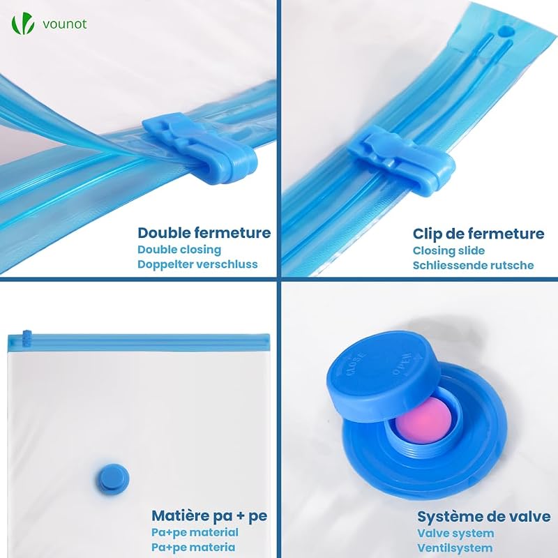 ® Sacchetti Sottovuoto Vestiti, 12 Pezzi Sacchetti Salvaspazio Riutilizzabili con Pompa per Lenzuola, Piumoni, Cuscini, Coperte, Viaggi