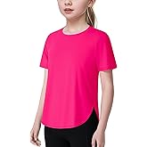 JOCMIC Girls Athletic Shirts Short Sleeve Quick Dry T-Shirt UPF 50+ Basic Tee Tops for Kids Teens Sports Activewear