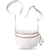 VELUQA Checkered Crossbody Bags Bum Bag For Women, Large Nylon Fanny Packs Belt Bag, Beige